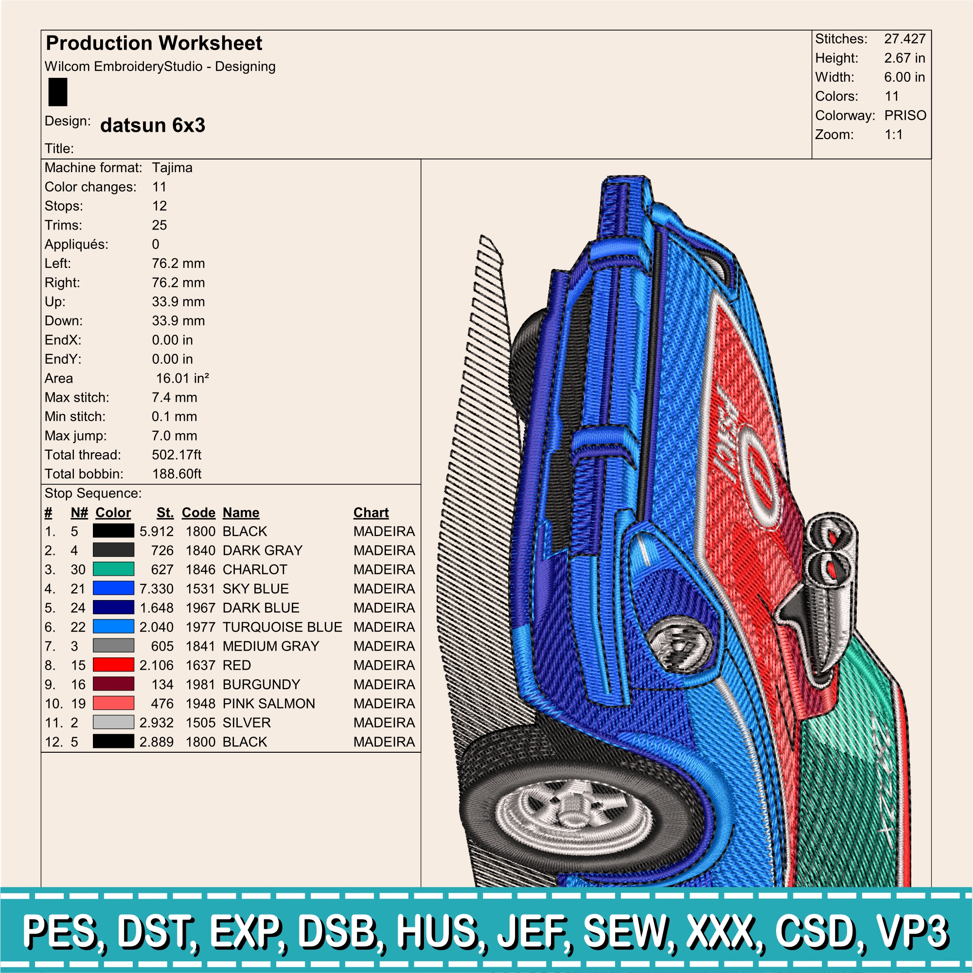 Embroidery Design / classic car/ Datsun / INSTANT Download / Car Design / Embroidery file has been tested - Image 2