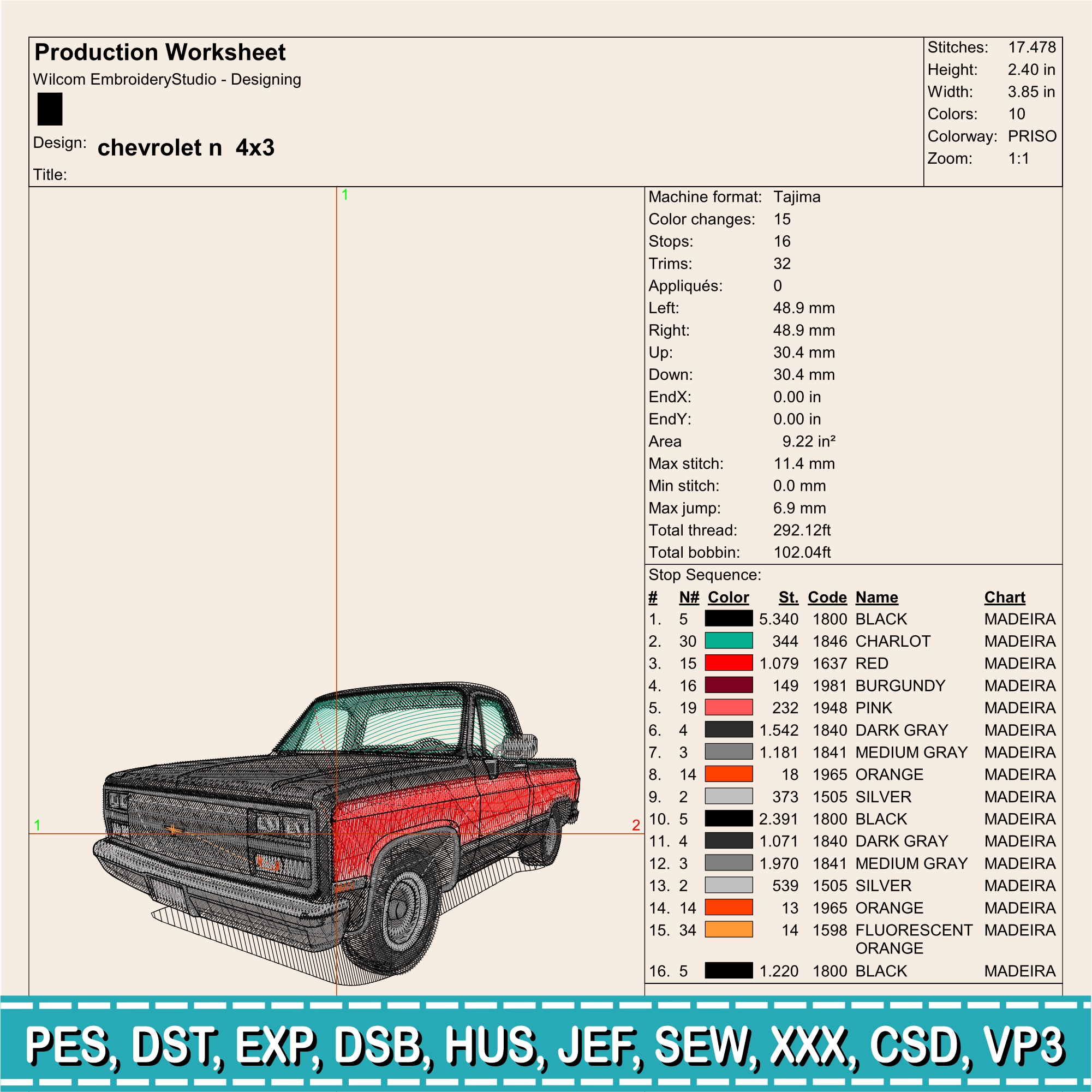 Embroidery Design / 87's chevy c10 silverado / 7 Different Sizes / INSTANT Download / Car Design / Embroidery file has been tested - Image 2