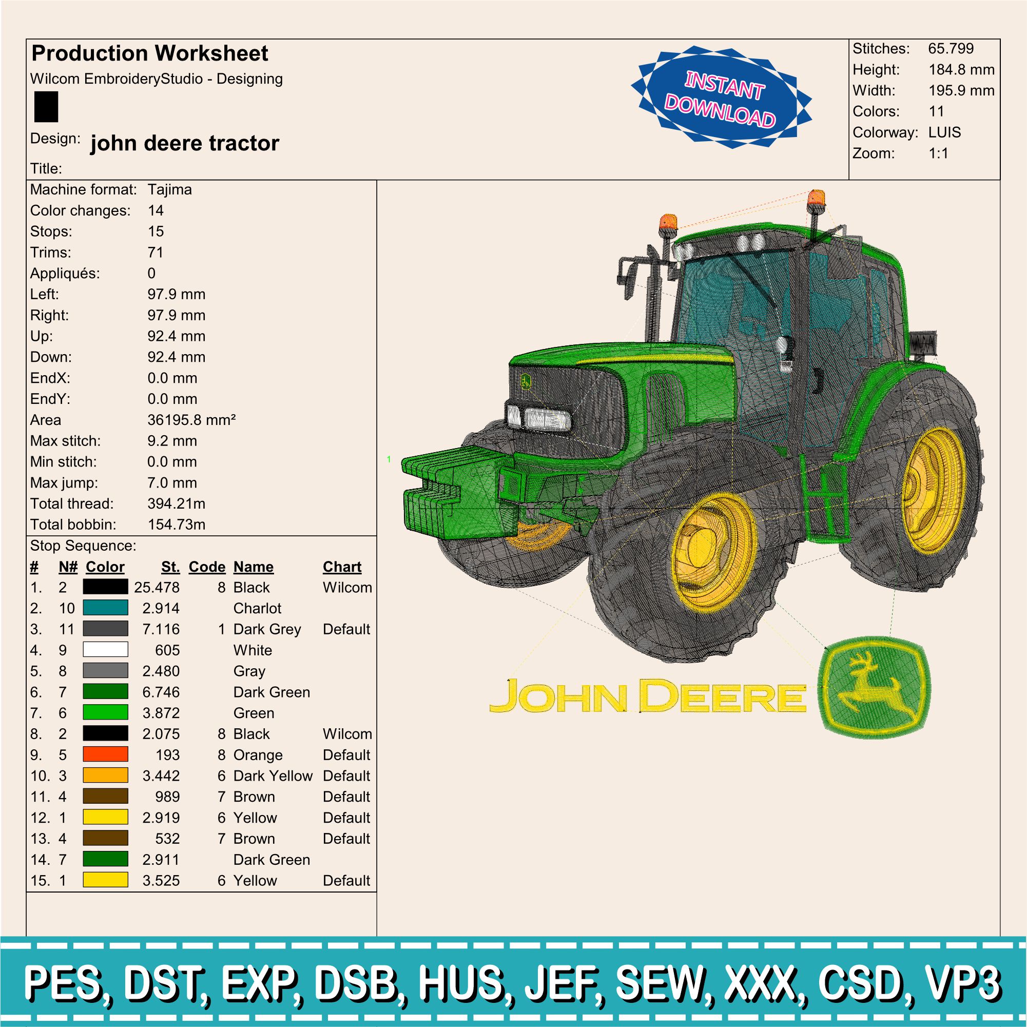 Embroidery Design / John Deere Tractor / INSTANT Download / Car Design / Embroidery file has been tested - Image 2