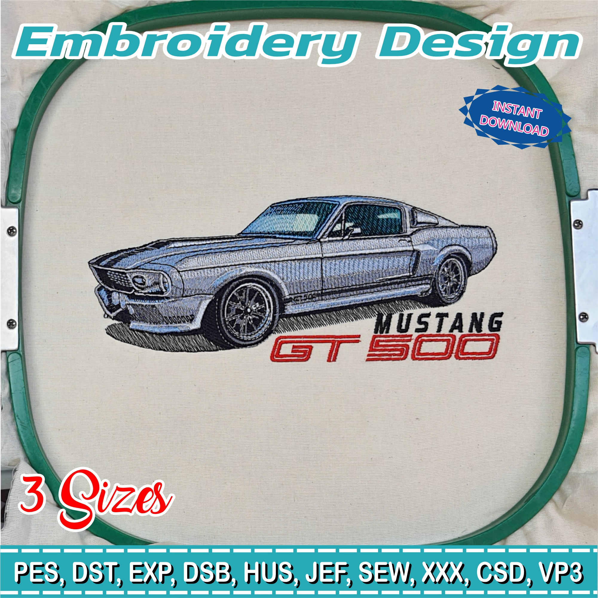 Embroidery Design / mustang gt500 eleanor / 5 Different Sizes / INSTANT Download / Car Design / Embroidery file has been tested - Image 2