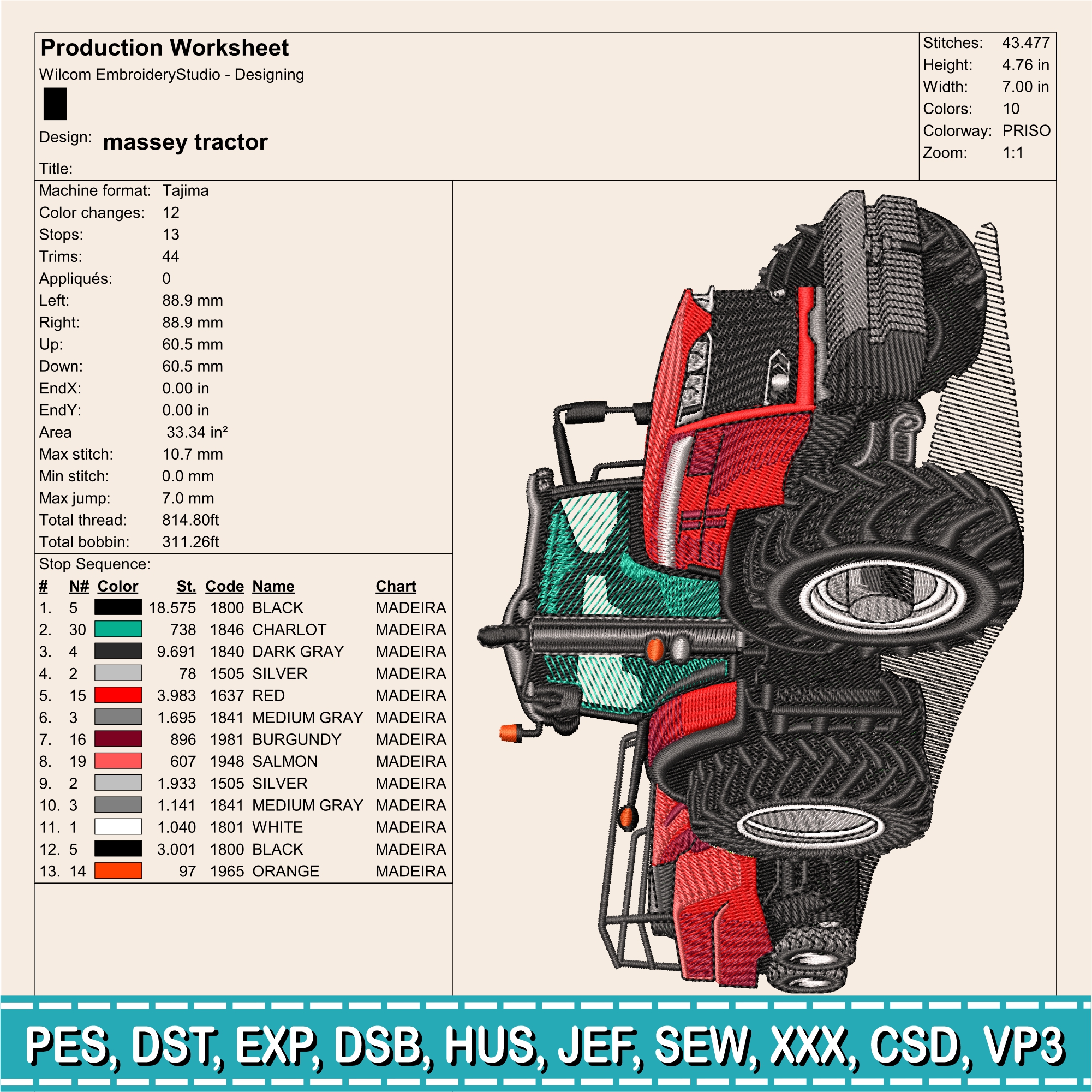 Embroidery Design / Massey Ferguson Tractor / INSTANT Download / Car Design / Embroidery file has been tested - Image 3