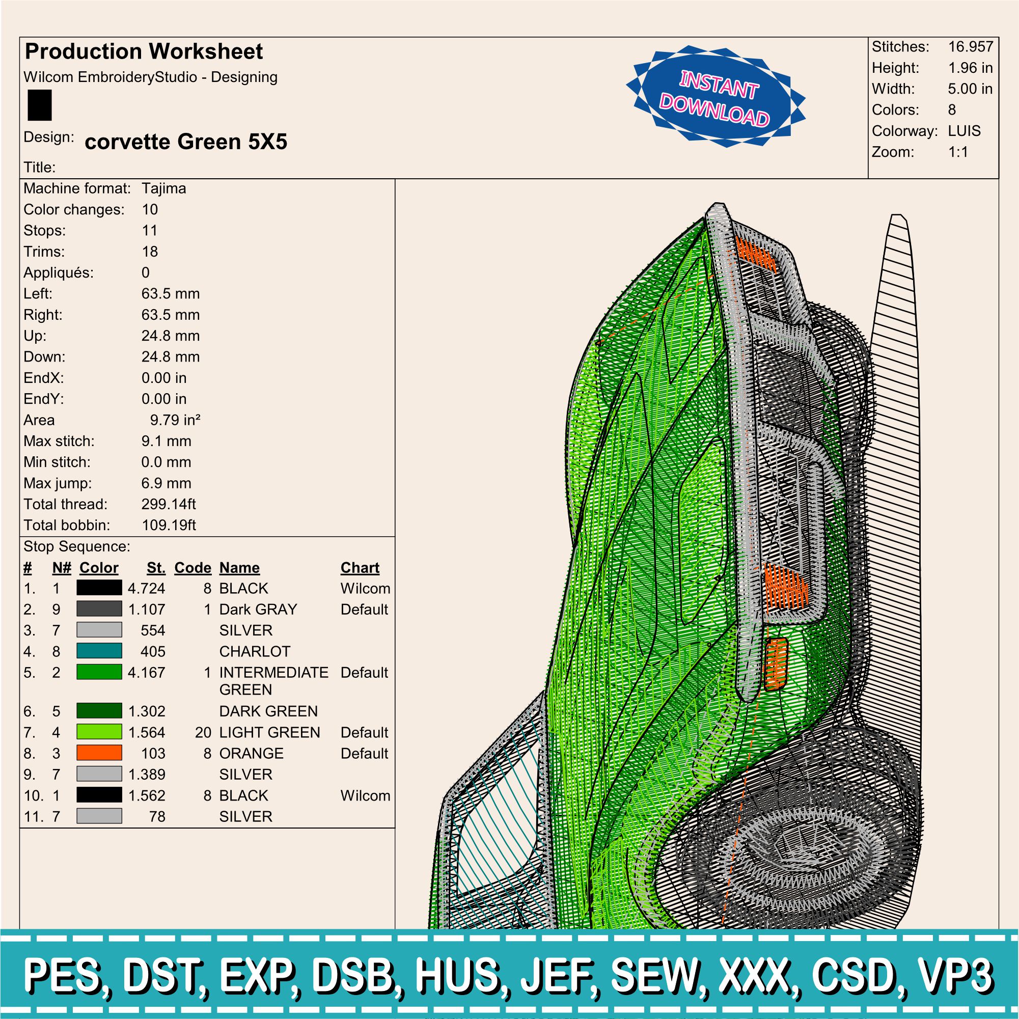 Embroidery Design / corvette 1972 / 7 Different Sizes / INSTANT Download / Car Design / Embroidery file has been tested - Image 2