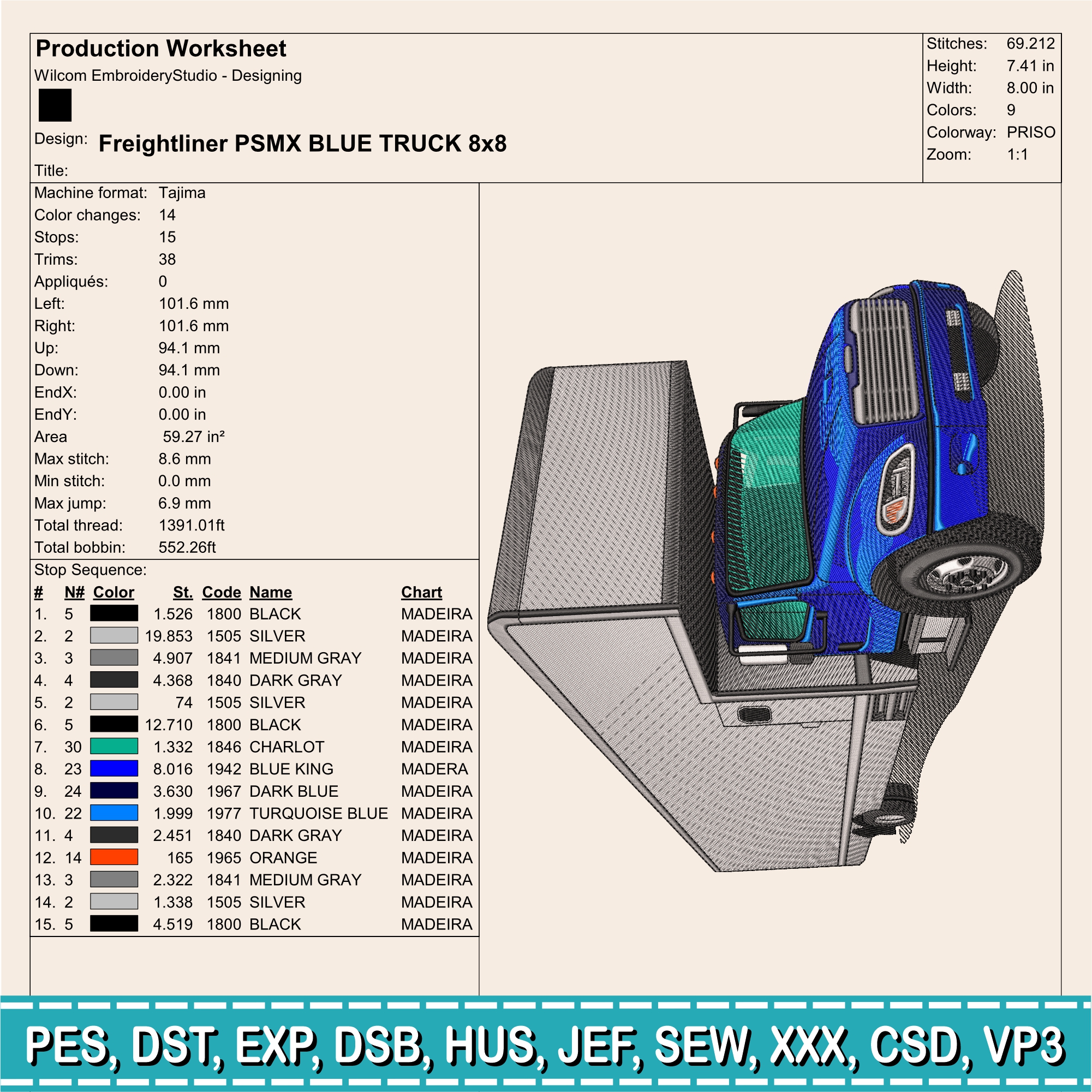 Embroidery Design / Freightliner PSMX TRUCK / 3 Different Sizes / INSTANT Download / Car Design / Embroidery file has been tested - Image 2