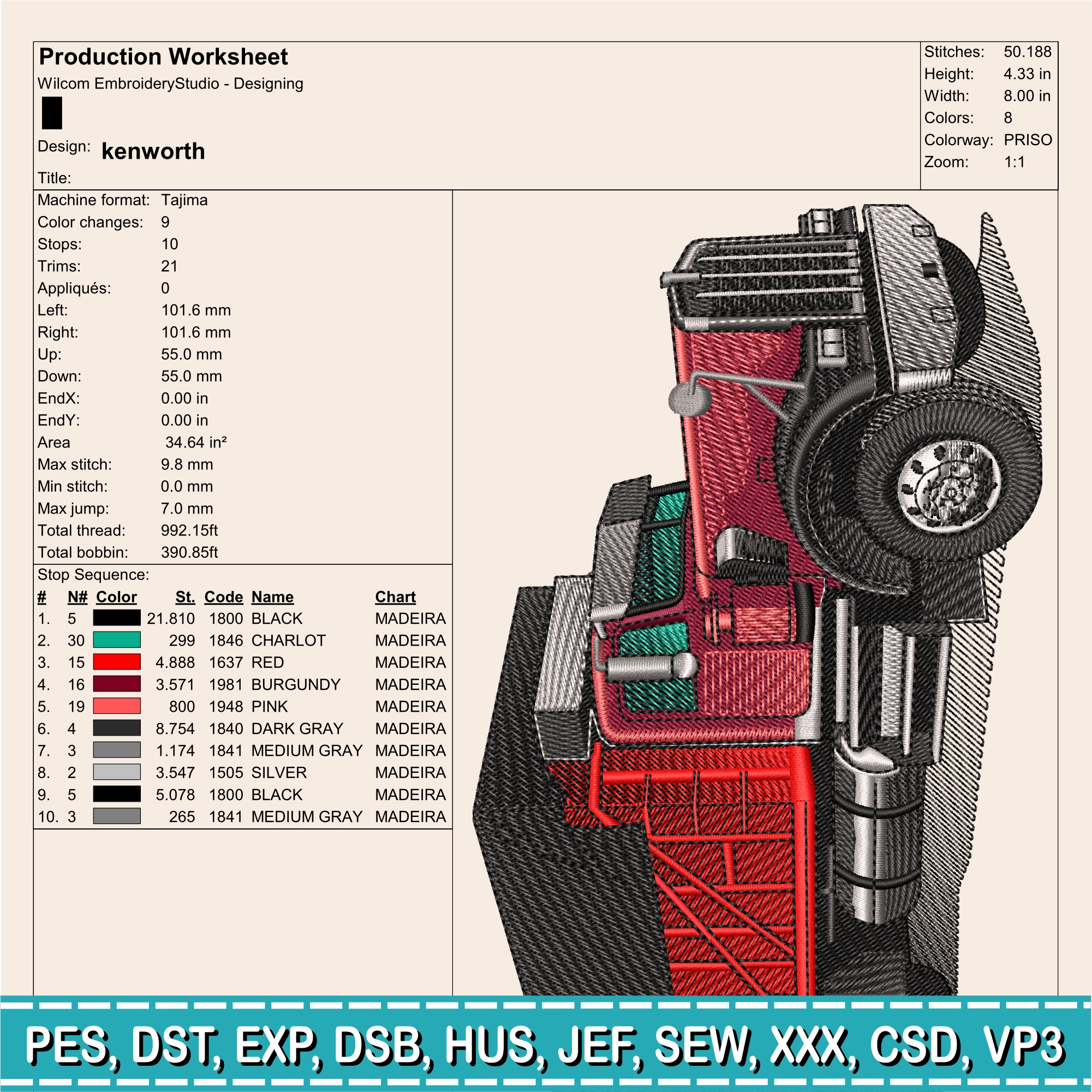 Embroidery Design / kenworth / INSTANT Download / Car Design / Embroidery file has been tested - Image 2