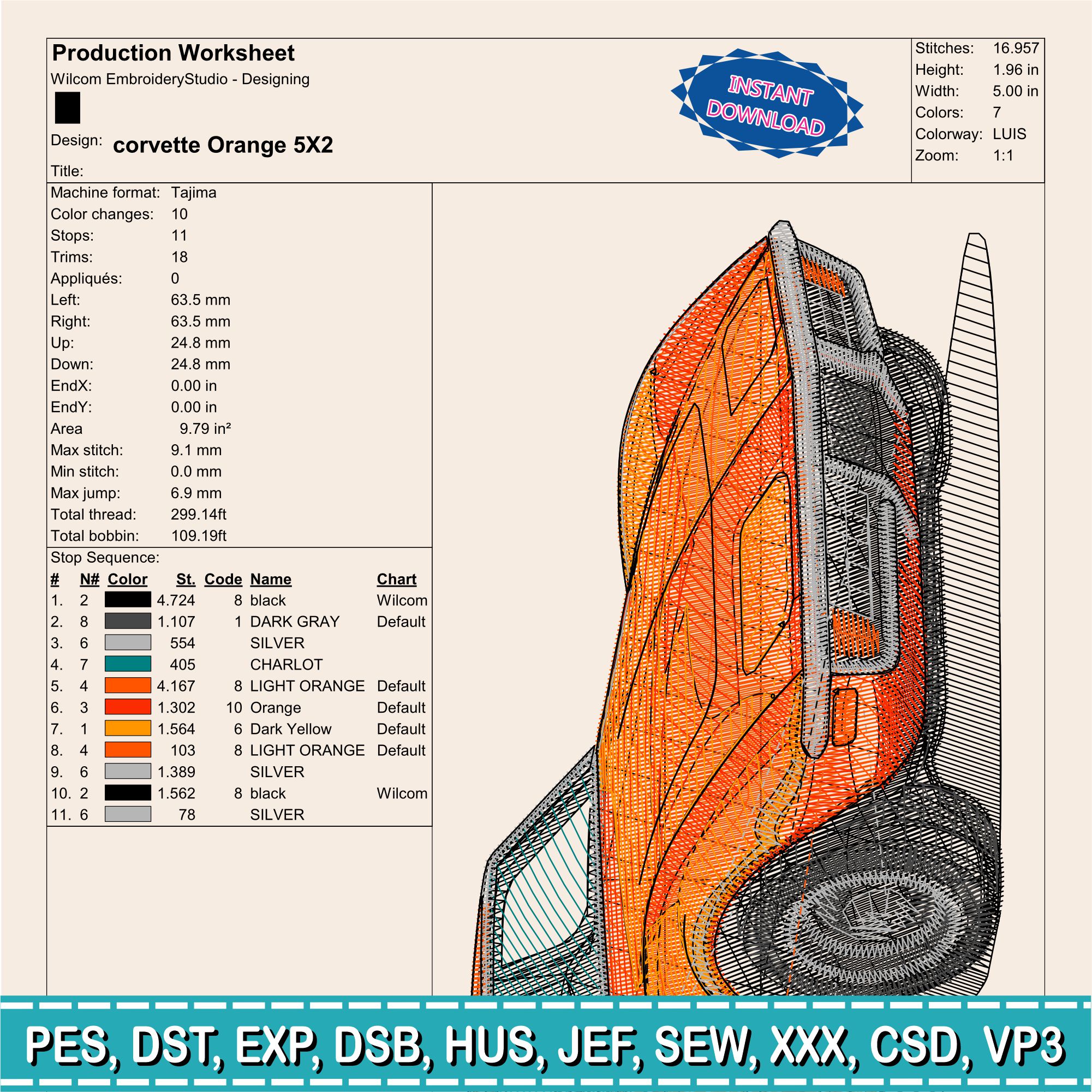 Embroidery Design / corvette 1972 / 7 Different Sizes / INSTANT Download / Car Design / Embroidery file has been tested - Image 3