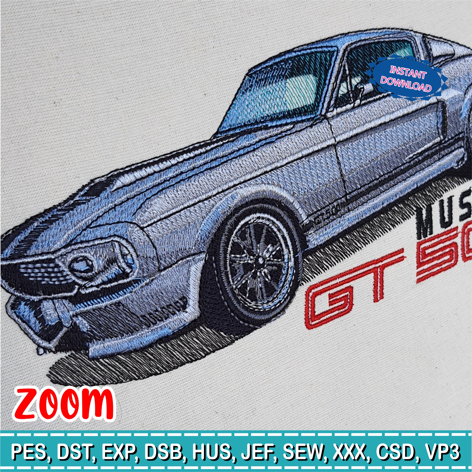 Embroidery Design / mustang gt500 eleanor / 5 Different Sizes / INSTANT Download / Car Design / Embroidery file has been tested - Image 3