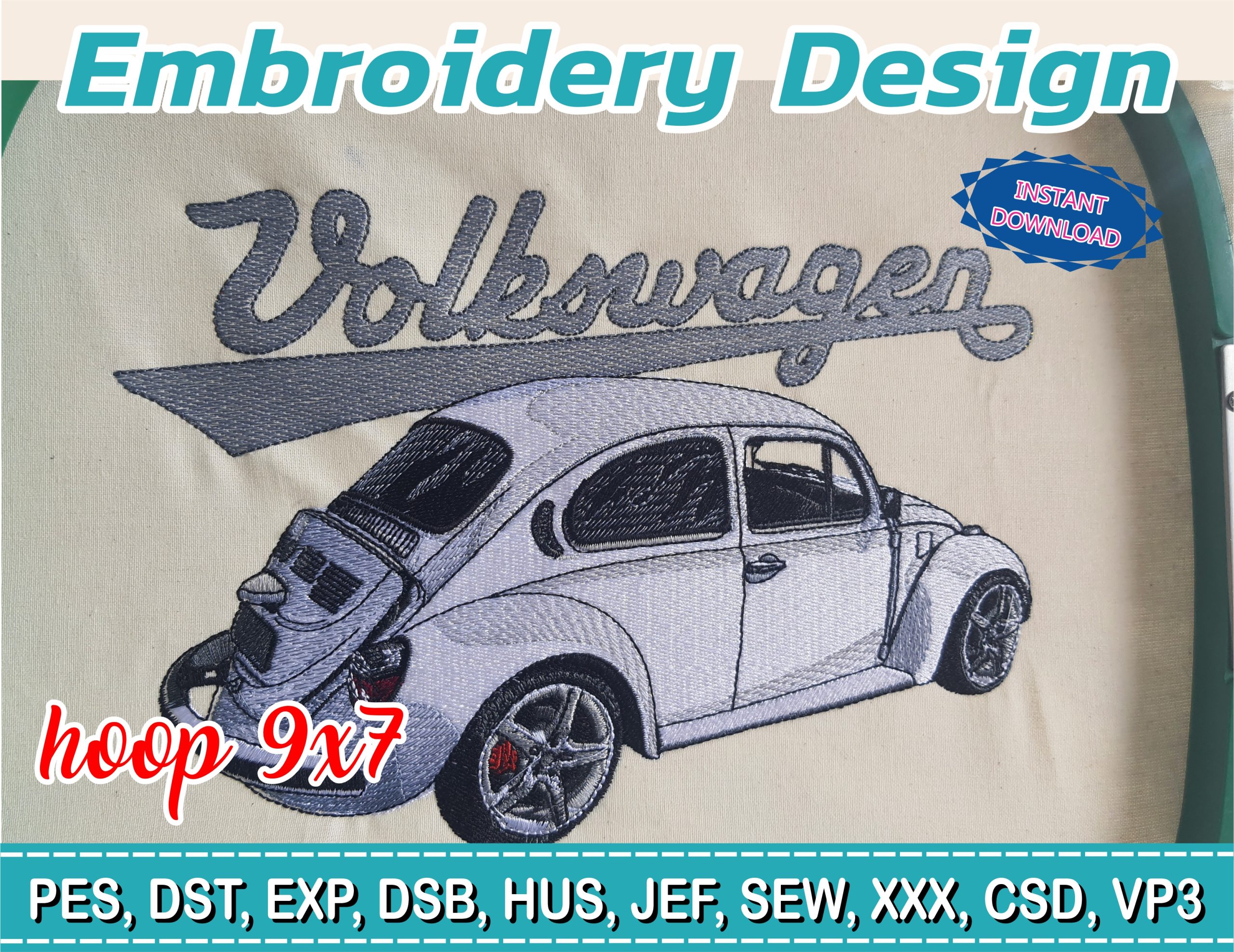 Embroidery Design / Volkswagen / volkswagen beetle / 4 Different Sizes / INSTANT Download / Car Design / Embroidery file has been tested - Image 4