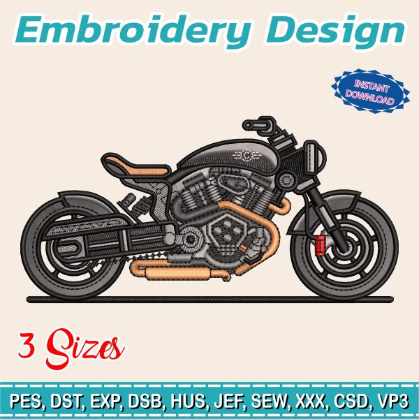 Motorcycle Embroidery Design | Realistic Harley Stitch Pattern | Biker Machine Embroidery | Sport Bike File | Instant Download