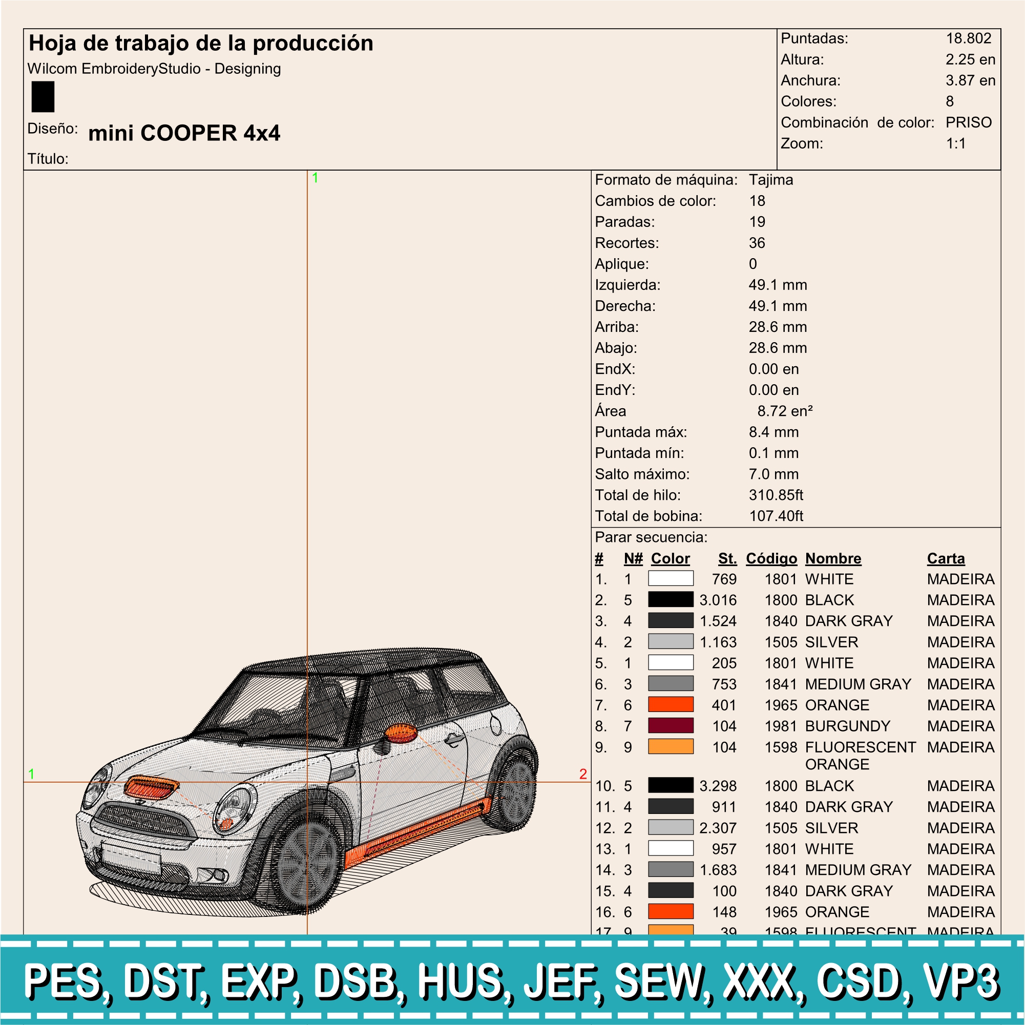 Mini Cooper Embroidery Design | Classic Car Machine Embroidery File | Realistic Auto Stitch Art | Digital Instant Download - Image 2