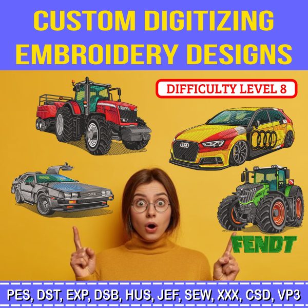 Custom Car & Motorcycle Embroidery Design | Sports Cars, Classic Cars, Harley & Motorbike Embroidery | Auto Lover Gift