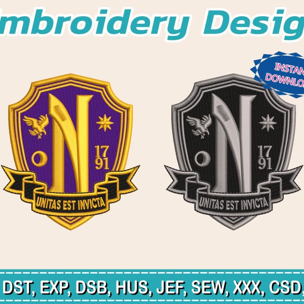 🏷️ Latin Motto Shield Embroidery Design | Unitas Est Invicta | Classic Emblem | Tested File | Instant Download