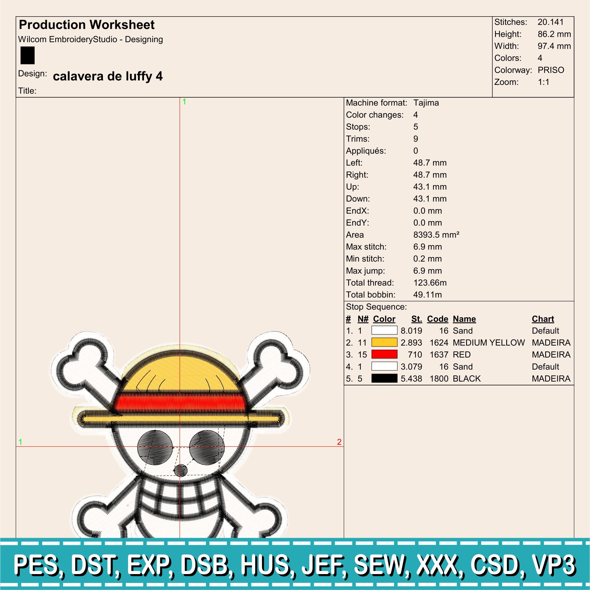 Luffy Skull Embroidery Design | Anime Machine Embroidery File | One Piece Inspired | Instant Download - Image 2